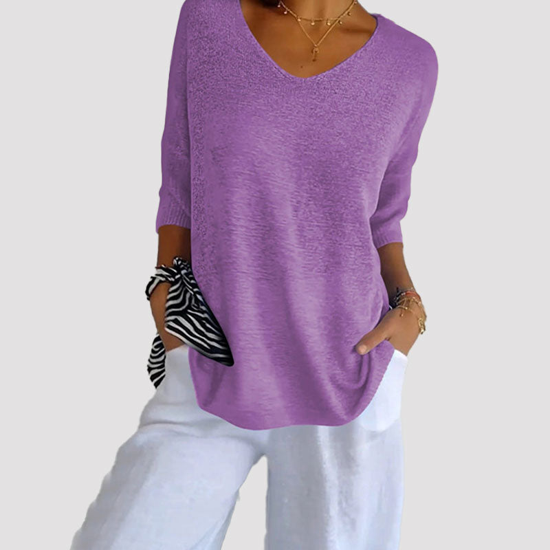 Top in maglia a tinta unita con scollo a V