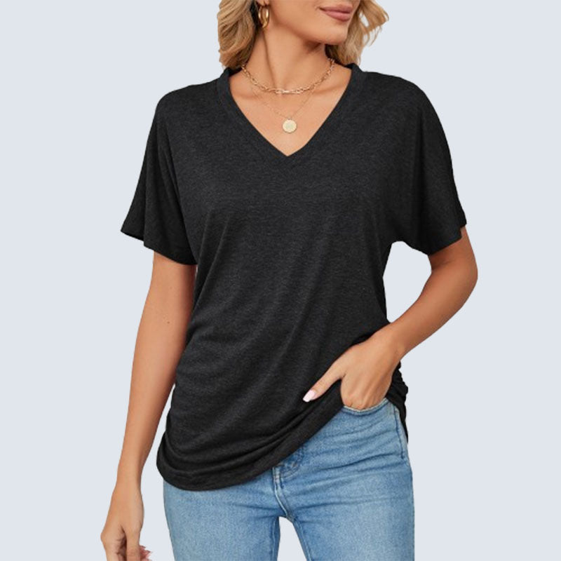 T-shirt donna tinta unita con scollo a V