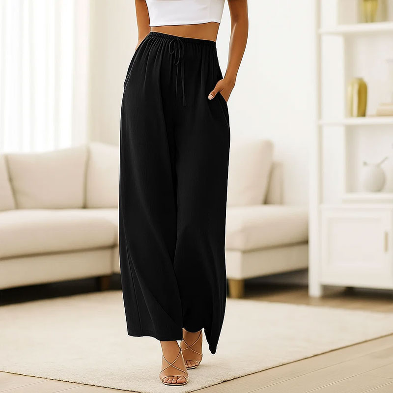 Pantaloni in lino con coulisse e gamba larga