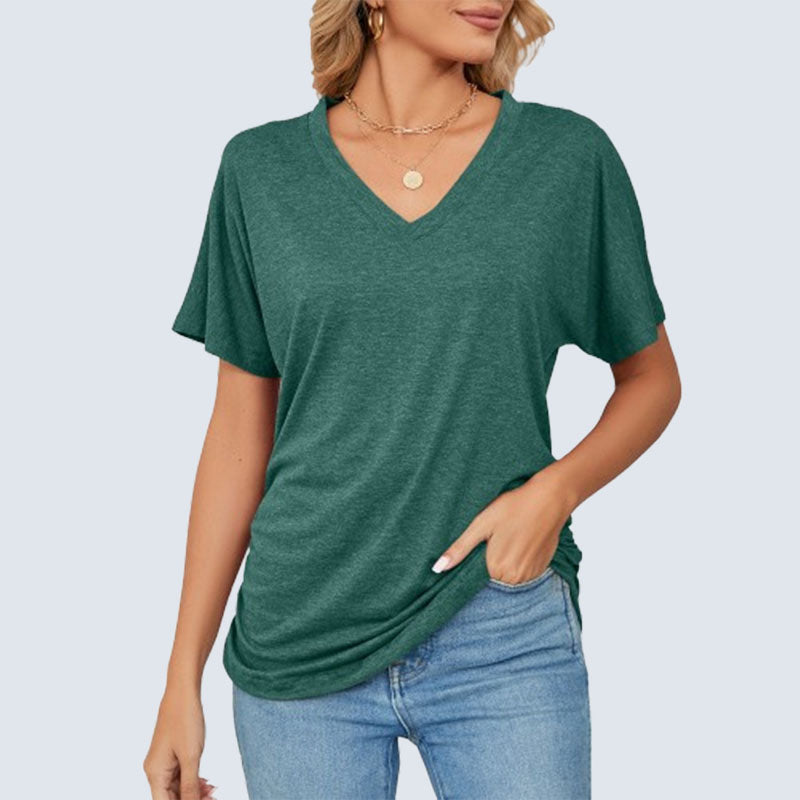 T-shirt donna tinta unita con scollo a V