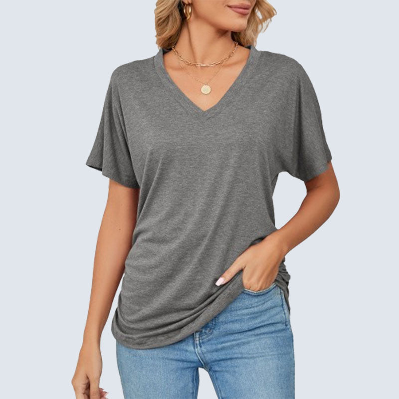 T-shirt donna tinta unita con scollo a V