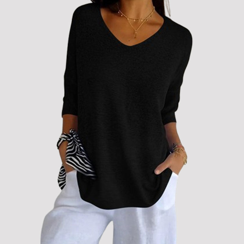 Top in maglia a tinta unita con scollo a V