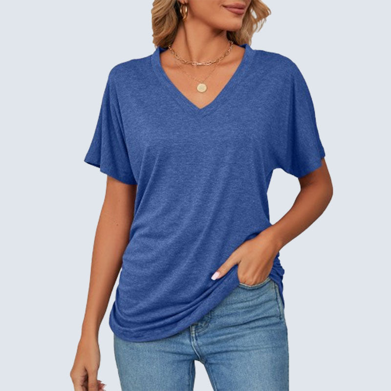 T-shirt donna tinta unita con scollo a V