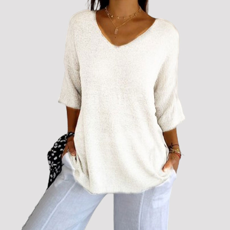 Top in maglia a tinta unita con scollo a V