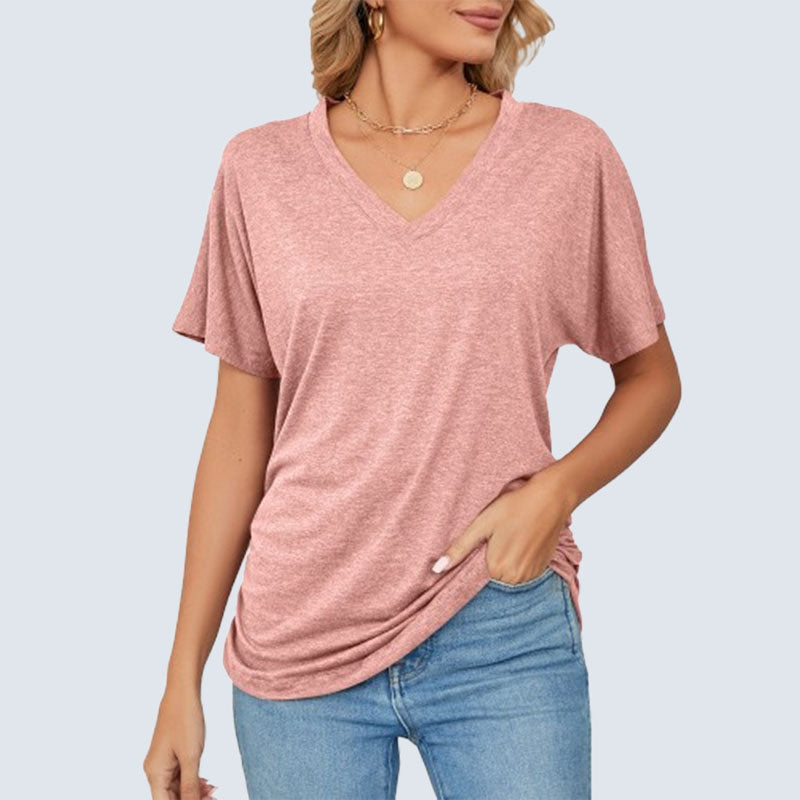 T-shirt donna tinta unita con scollo a V
