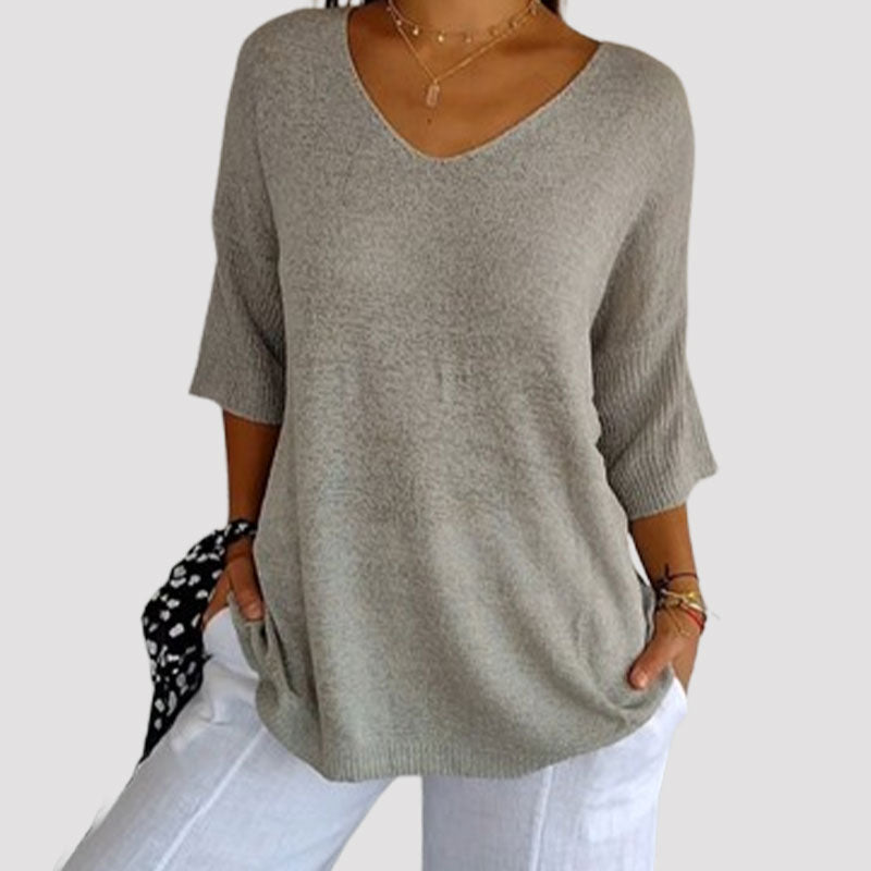 Top in maglia a tinta unita con scollo a V