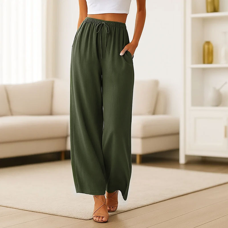 Pantaloni in lino con coulisse e gamba larga