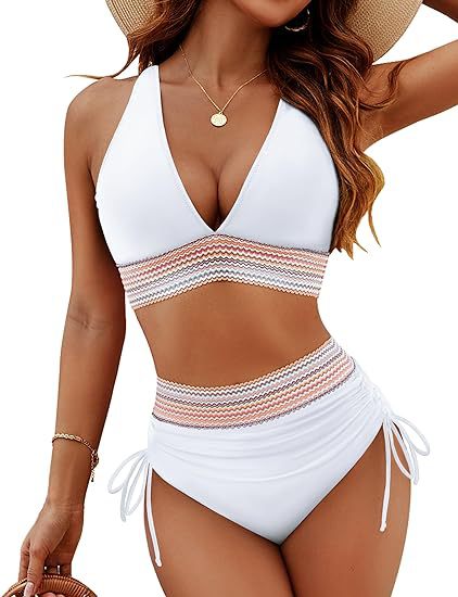 Set bikini a blocchi di colore con chiusura a vita alta e controllo della pancia - Set bikini a blocchi di colore