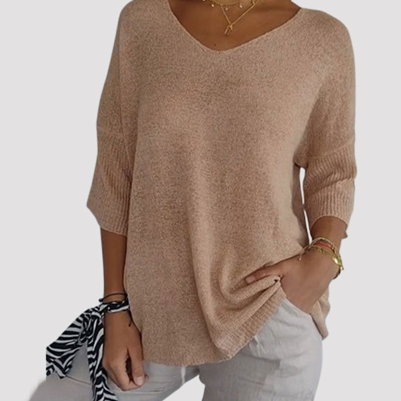 Top in maglia a tinta unita con scollo a V