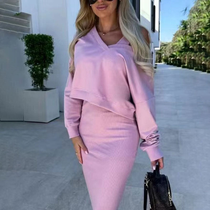 Set 2 pezzi per donne Vestito senza maniche e pullover con scollo a V