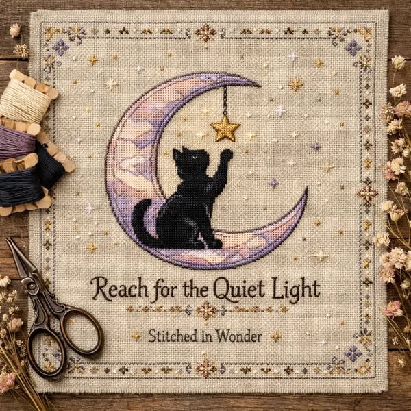🌙🐱Kit ricamo a punto croce Moonlit Cat (Prevendita)