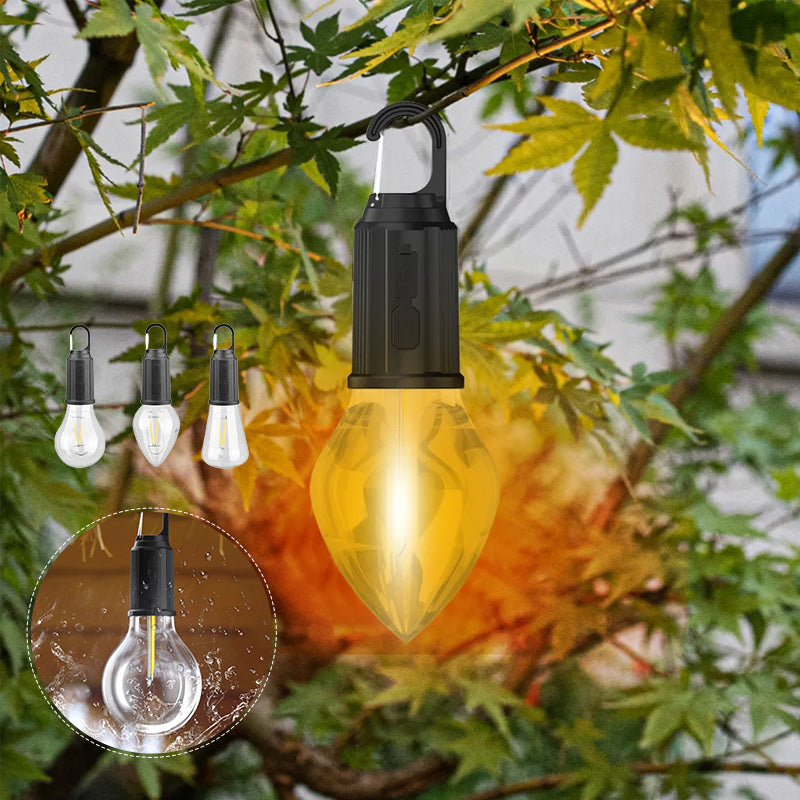 Lampada da campeggio all'aperto appesa con ricarica Type-C a lampadina retrò