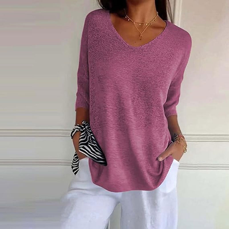 Top in maglia a tinta unita con scollo a V