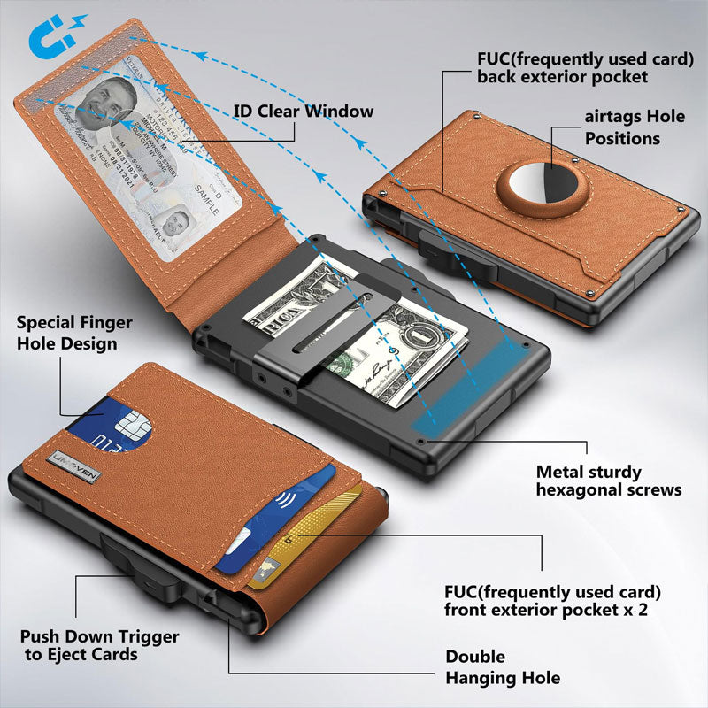Portafoglio con custodia per carte di credito in metallo con patta