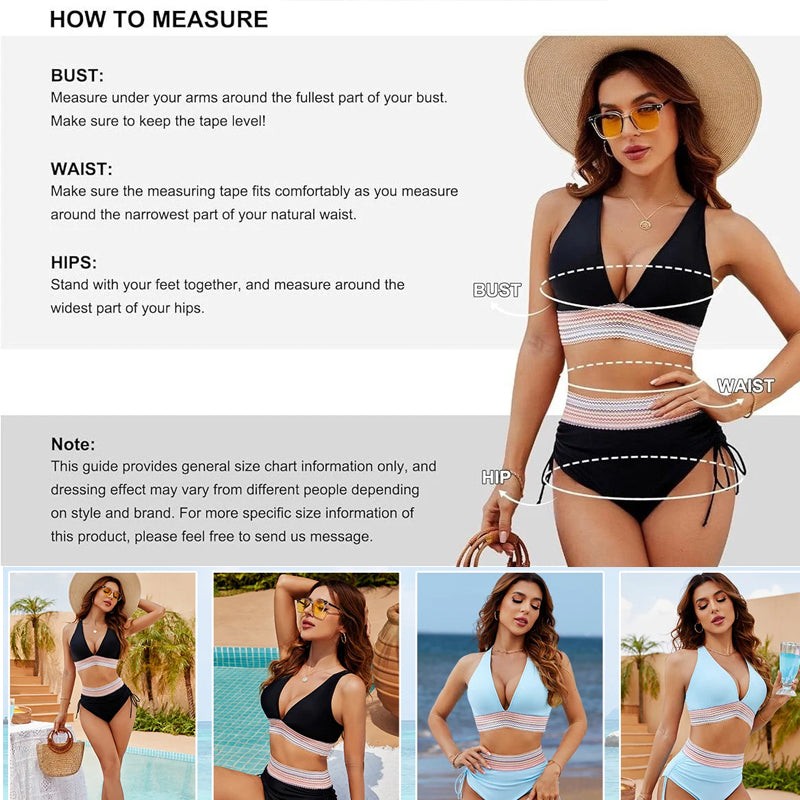 Set bikini a blocchi di colore con chiusura a vita alta e controllo della pancia - Set bikini a blocchi di colore