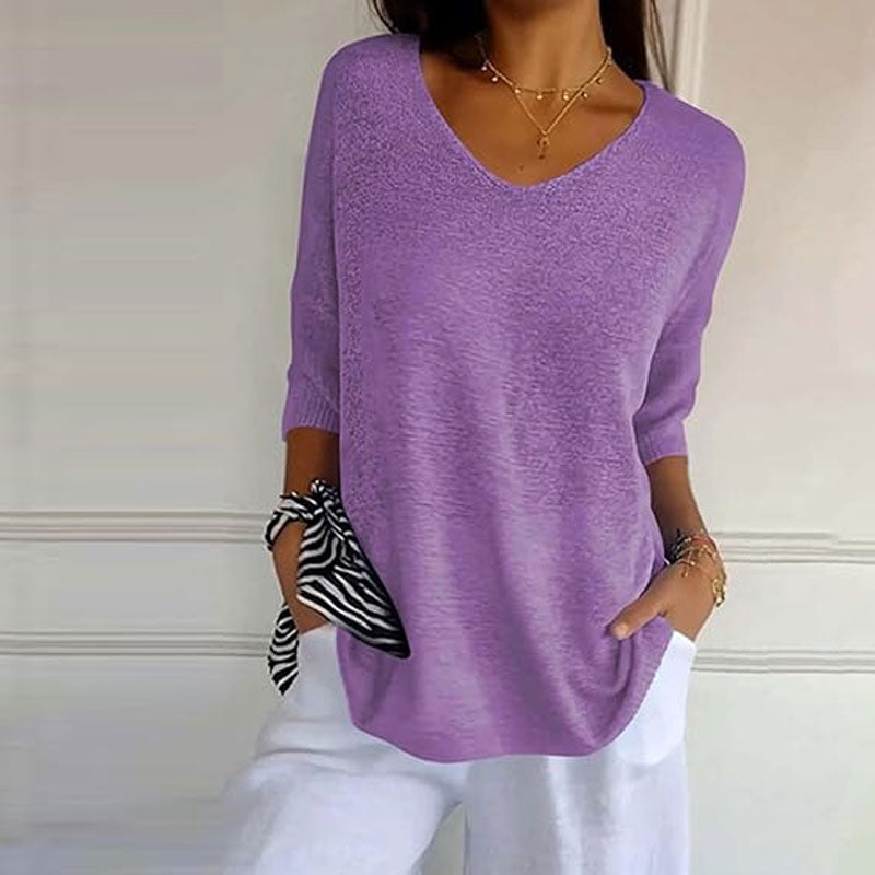 Top in maglia a tinta unita con scollo a V