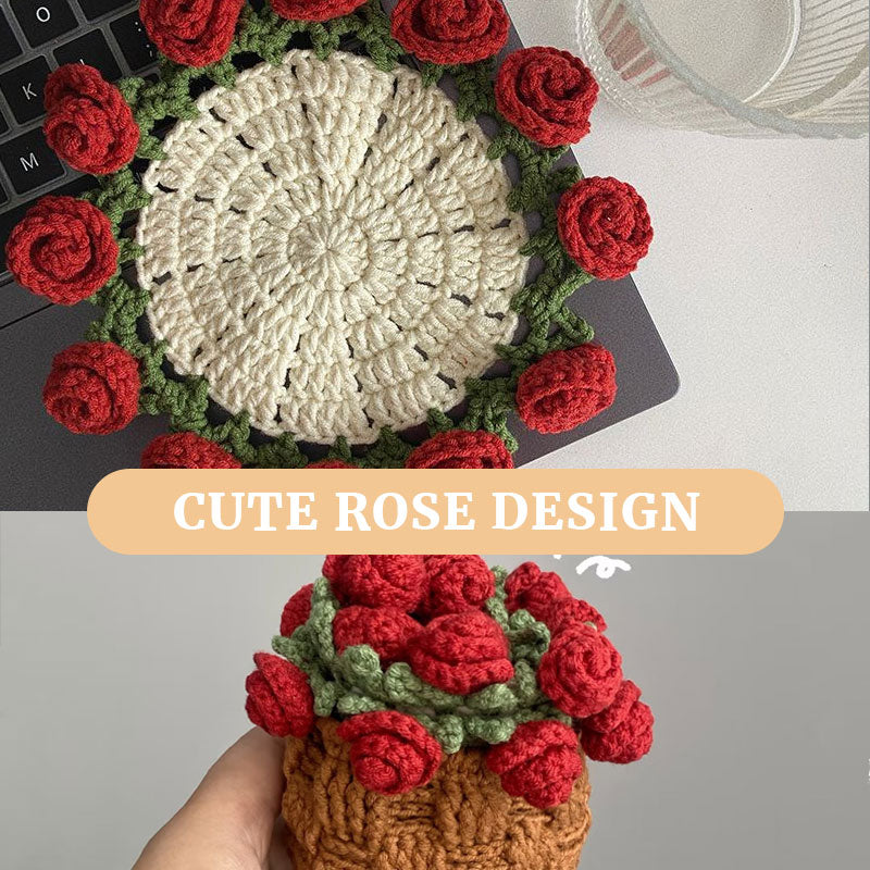Bouquet di sottobicchieri di lana creativa con rose