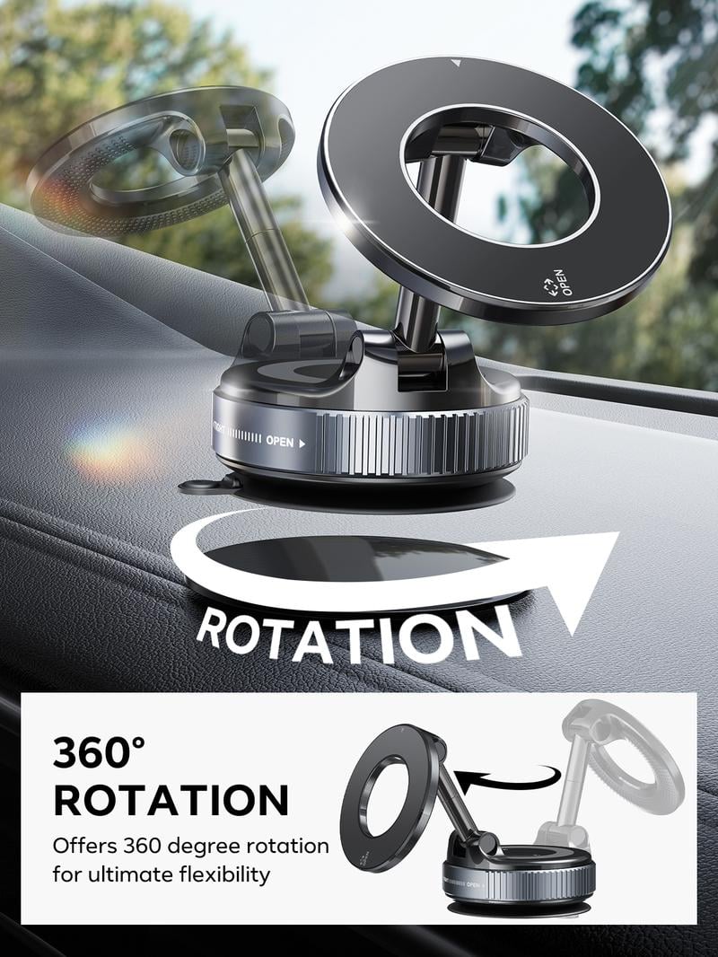 🚗📱Magnetic Phone Mount, Suction Car Phone Holder, Vacuum Phone Mount with One-Step Lock
