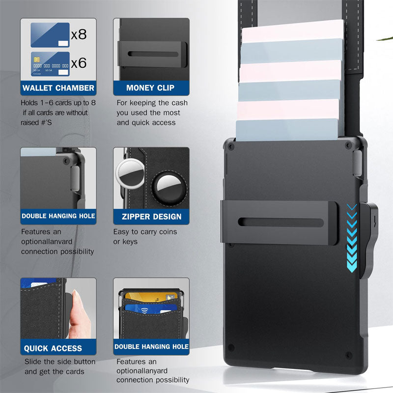 Portafoglio con custodia per carte di credito in metallo con patta
