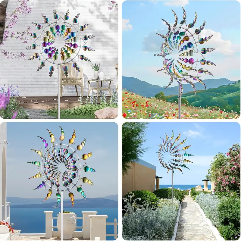 Scultura cinetica alimentata dal vento Magico mulino a vento in metallo