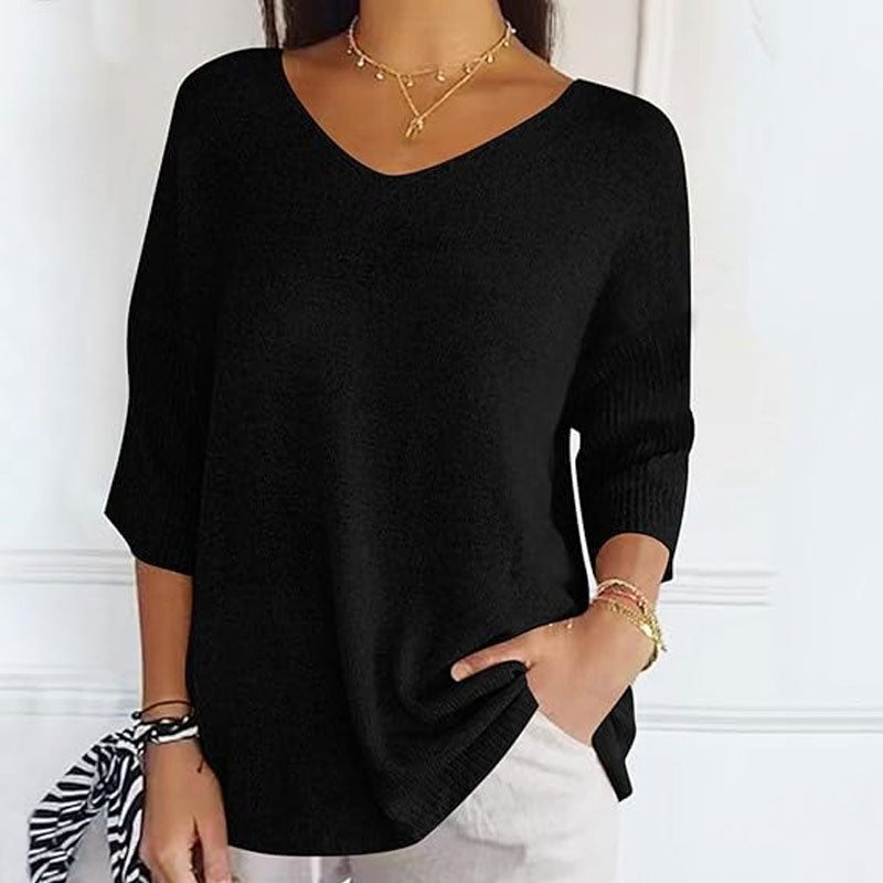 Top in maglia a tinta unita con scollo a V