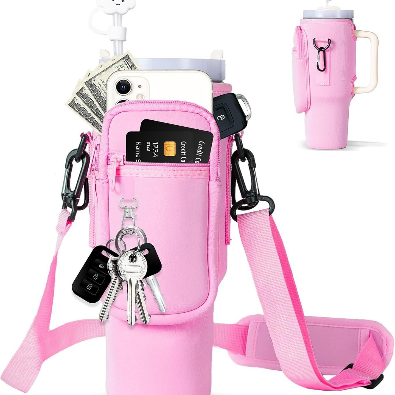 Borsa a tracolla regolabile con portabicchiere termico per 40 oz