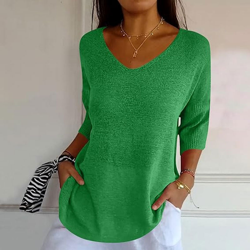 Top in maglia a tinta unita con scollo a V