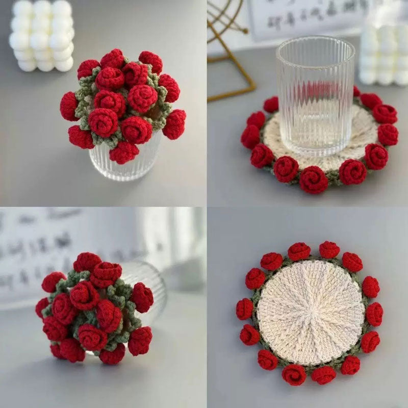 Bouquet di sottobicchieri di lana creativa con rose