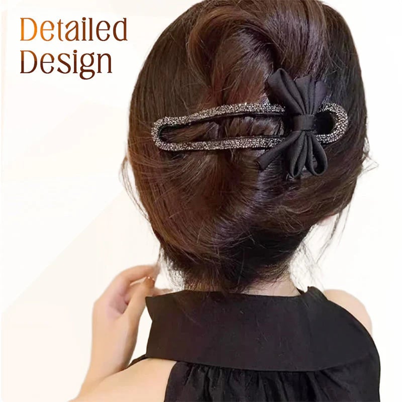 Elegante fermaglio per capelli nero con fiocco scintillante