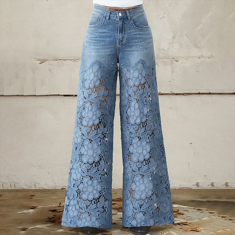 Jeans donna traspiranti con ritaglio a gamba larga
