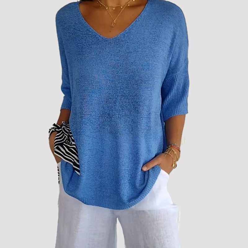 Top in maglia a tinta unita con scollo a V