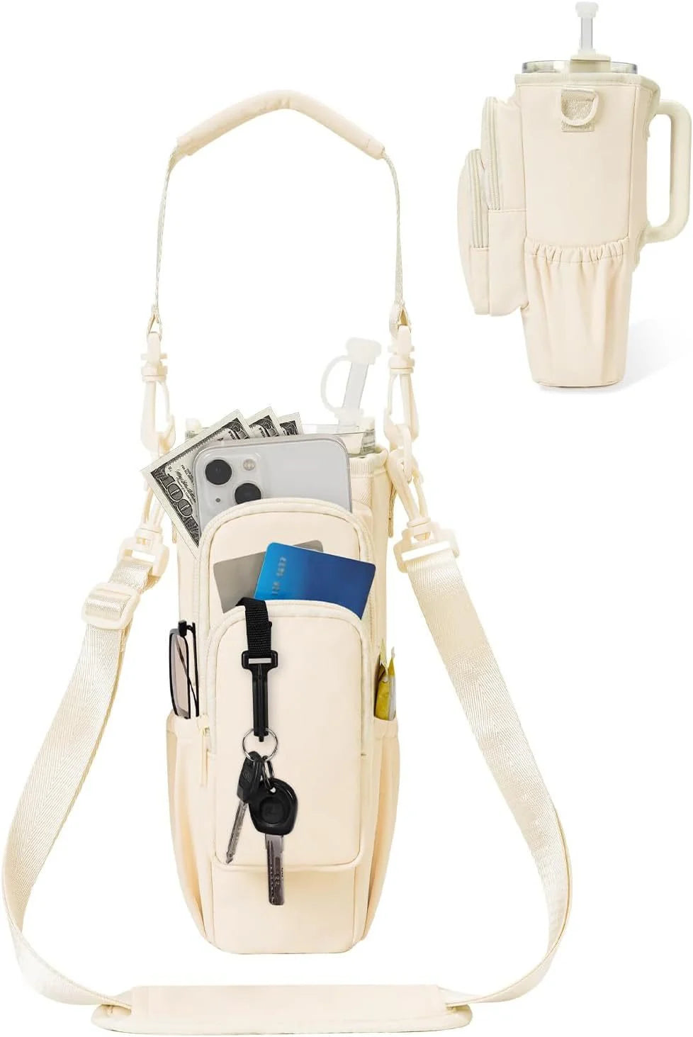 Borsa a tracolla regolabile con portabicchiere termico per 40 oz