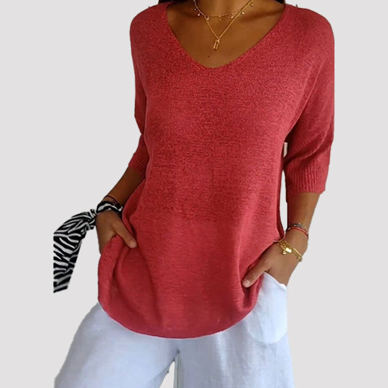 Top in maglia a tinta unita con scollo a V
