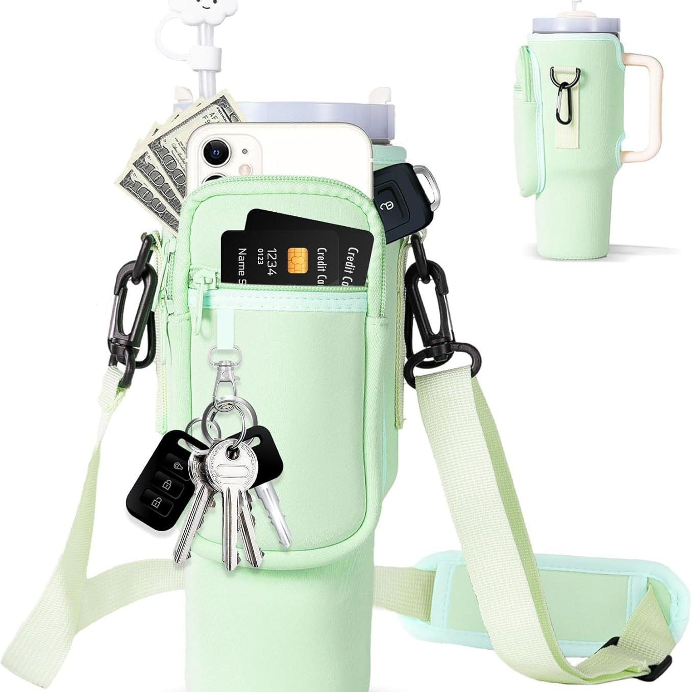 Borsa a tracolla regolabile con portabicchiere termico per 40 oz
