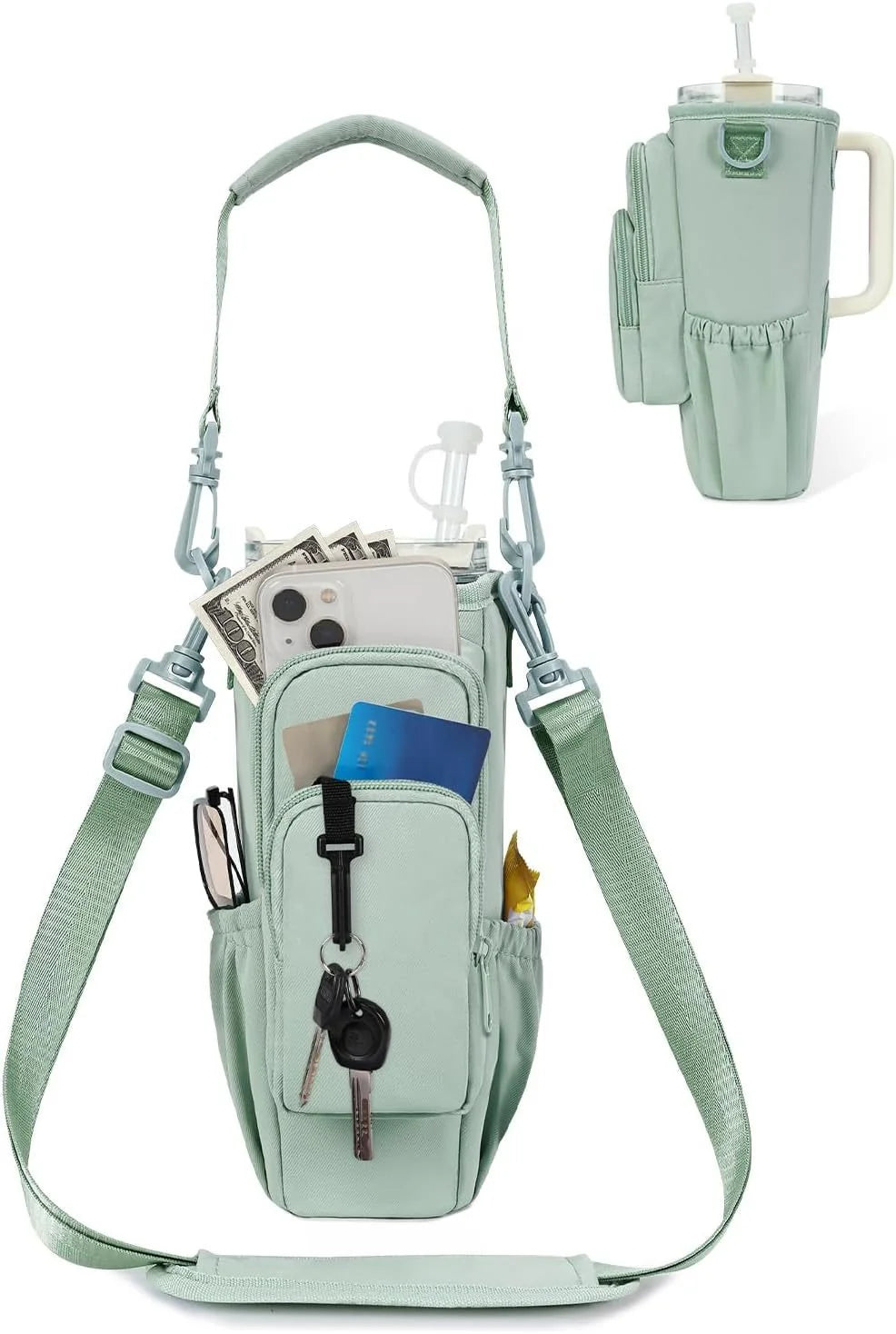 Borsa a tracolla regolabile con portabicchiere termico per 40 oz
