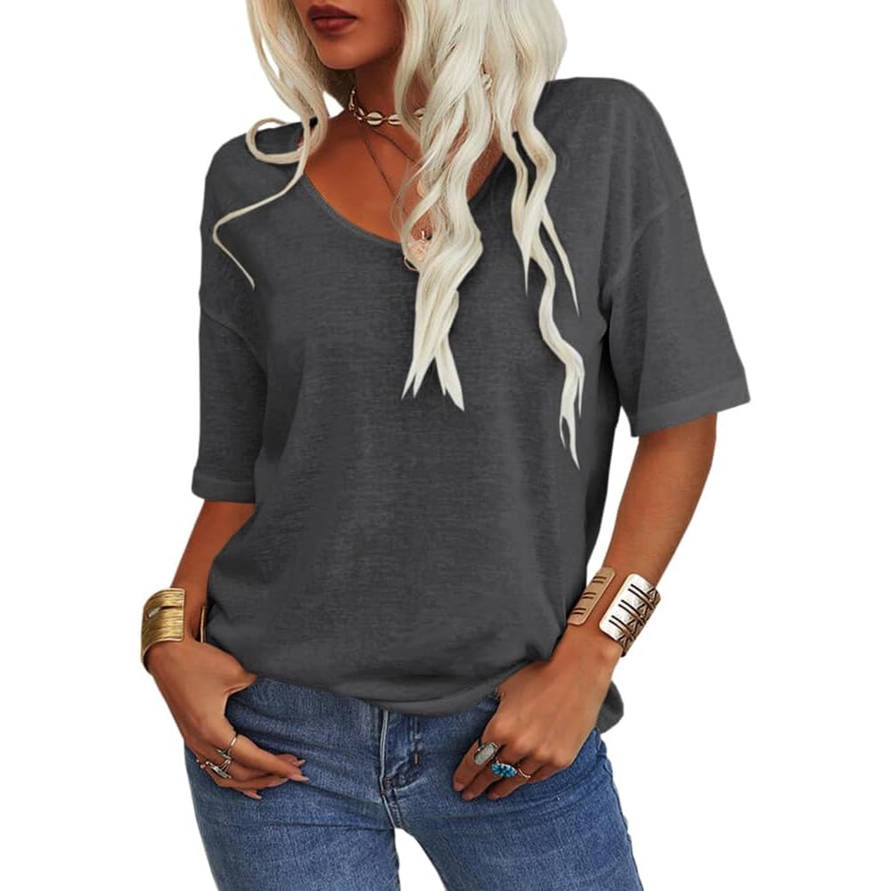 T-shirt donna tinta unita con scollo a V