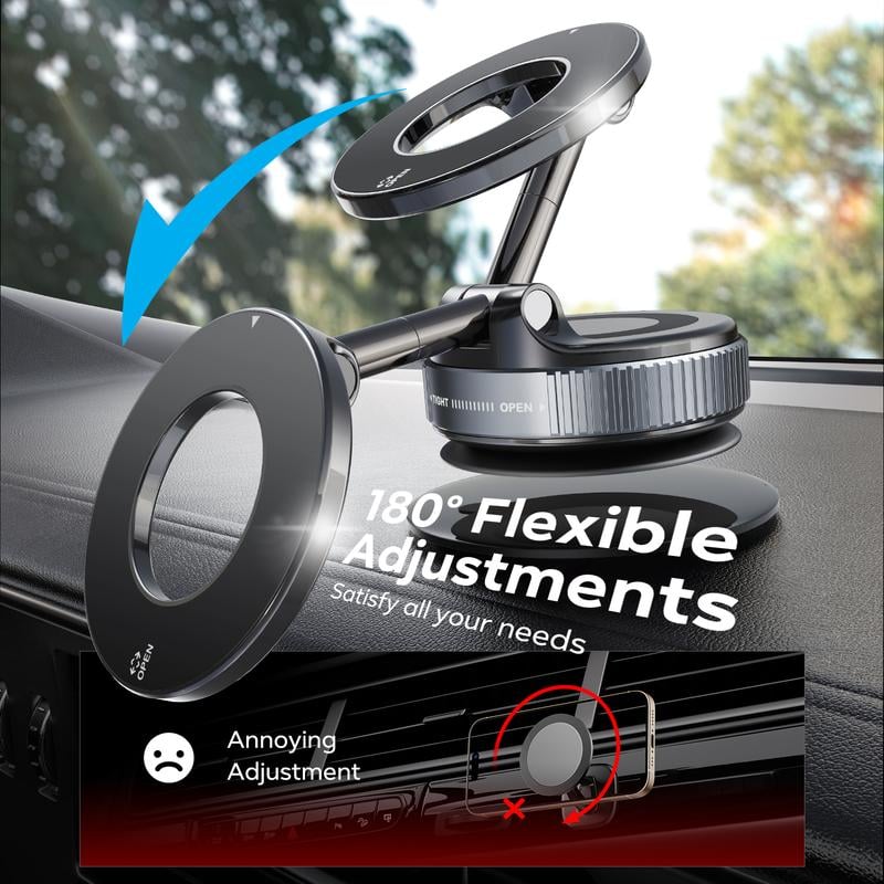 🚗📱Magnetic Phone Mount, Suction Car Phone Holder, Vacuum Phone Mount with One-Step Lock