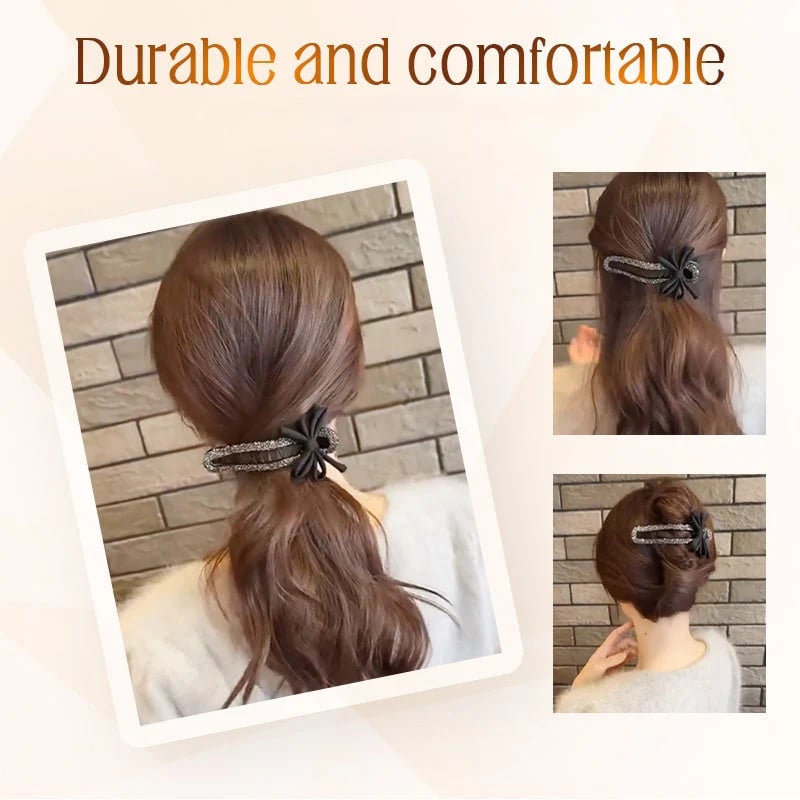Elegante fermaglio per capelli nero con fiocco scintillante