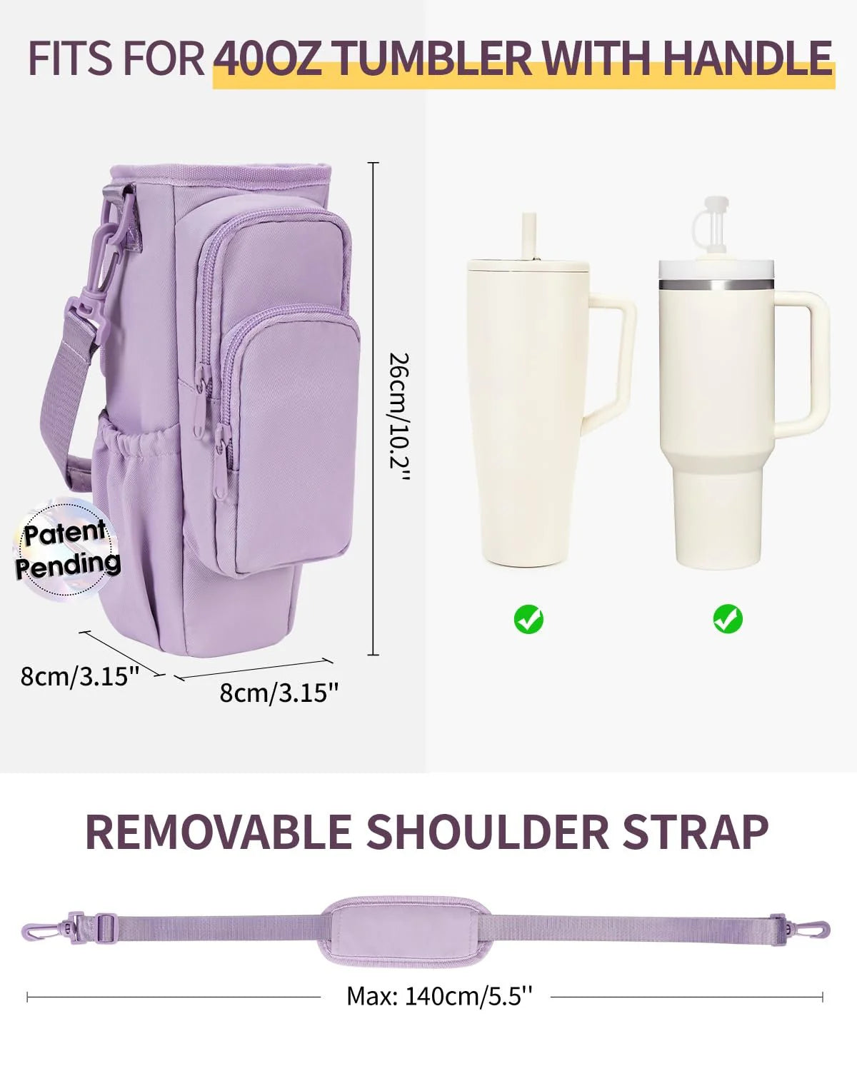 Borsa a tracolla regolabile con portabicchiere termico per 40 oz