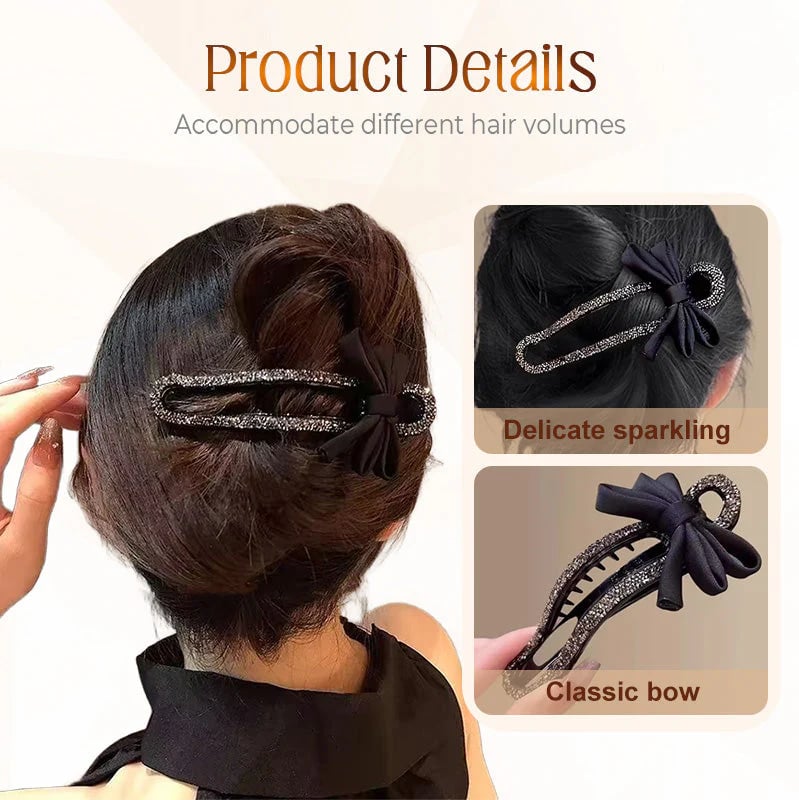 Elegante fermaglio per capelli nero con fiocco scintillante