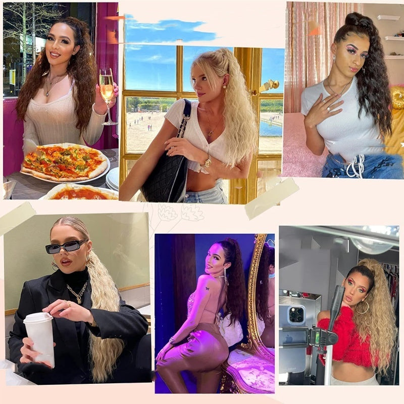 Parrucca con clip a coda di cavallo lunga e riccia con effetto increspato