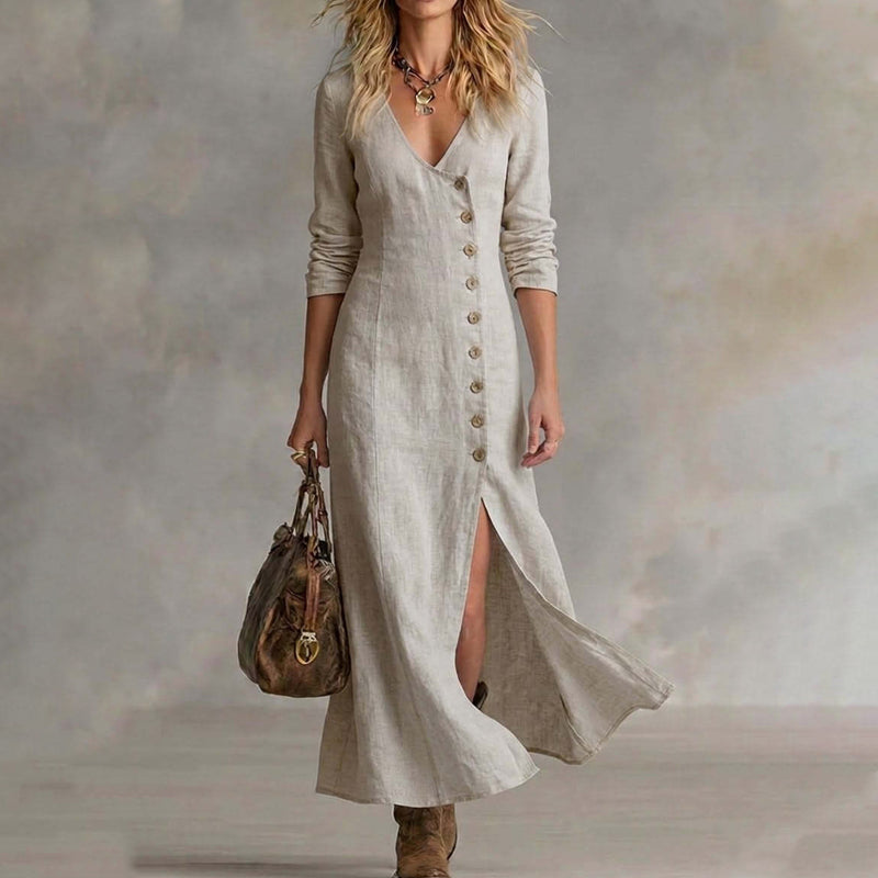 π₯ Offerta limitata β Abito lungo da donna a maniche lunghe, con scollo a V e abbottonatura