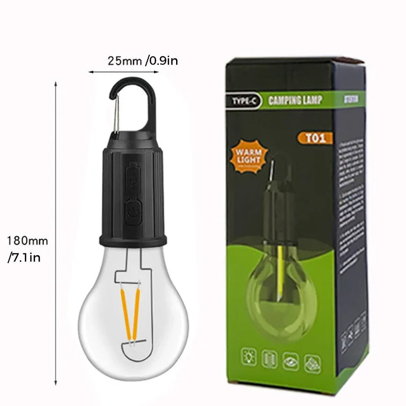 Lampada da campeggio all'aperto appesa con ricarica Type-C a lampadina retrò