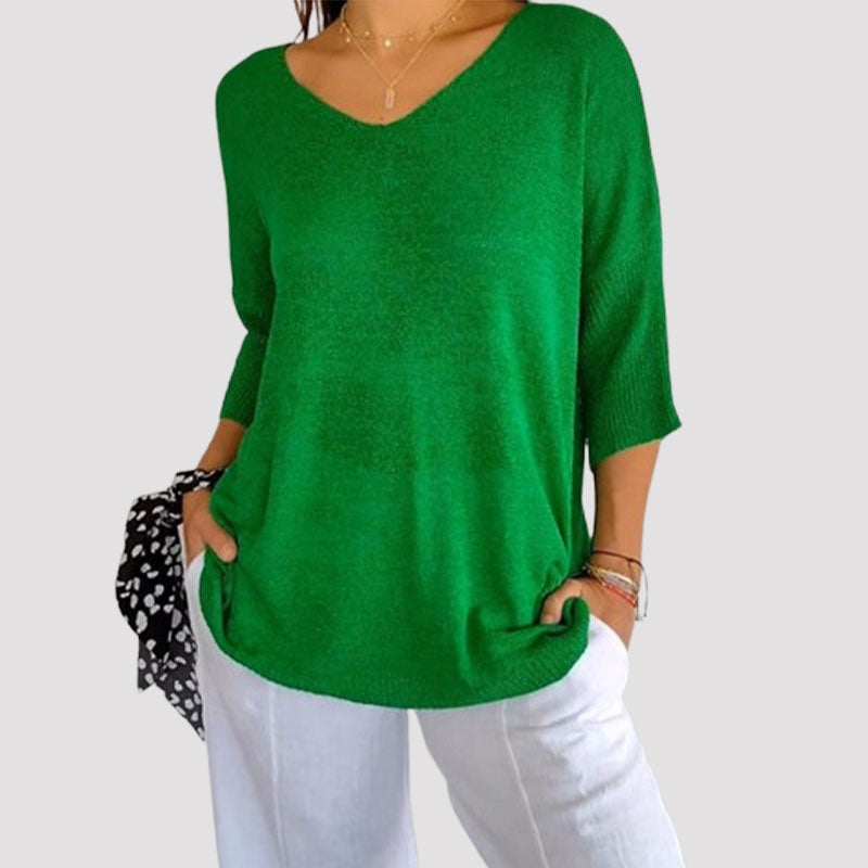Top in maglia a tinta unita con scollo a V