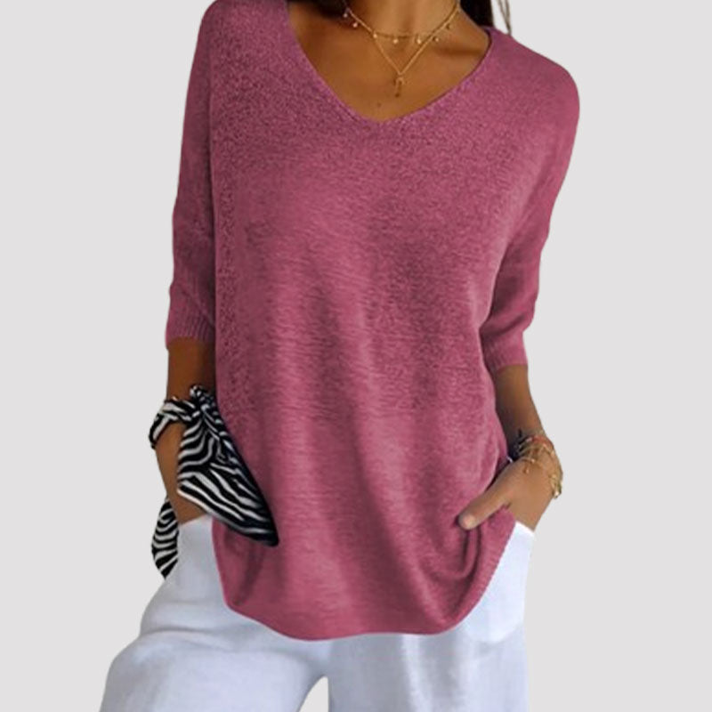 Top in maglia a tinta unita con scollo a V