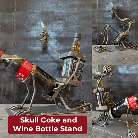 Cranio portabottiglie di coca e vino
