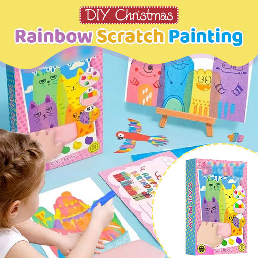 Dipinto natalizio arcobaleno fai da te con tecnica scratch