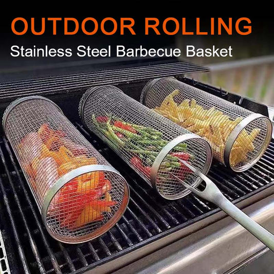 Outdoor Rolling Stainless Steel Barbecue Basket