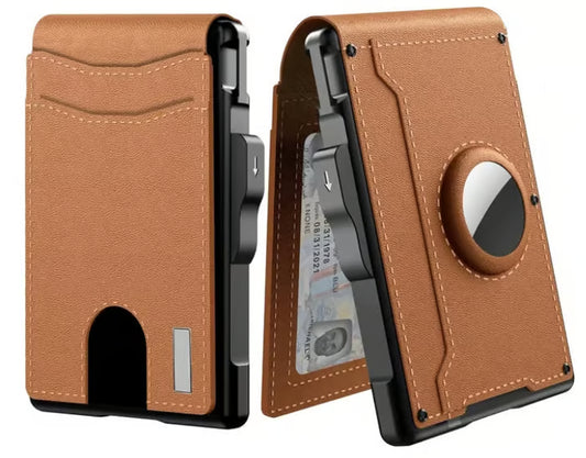 🔥✨Portafoglio da uomo - Con custodia in alluminio a scomparsa, fermasoldi, scomparti sottili in pelle, porta carte di credito, blocco RFID, portafoglio minimalista a doppia pieg