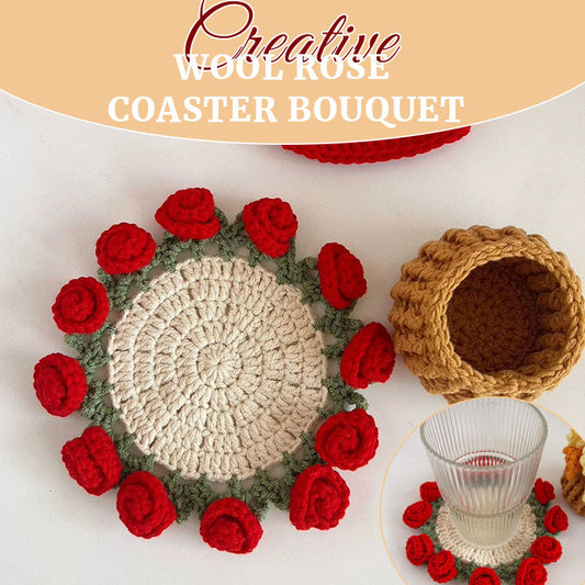 Bouquet di sottobicchieri di lana creativa con rose